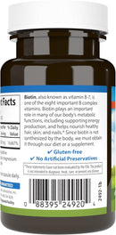 Carlson Biotin 5000 mcg, Healthy Hair, Strong Nails & Energy Production 100 Caps side label