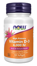 NOW Foods Vitamin D-3 High Potency Bone & Immune Health 4000 IU 120 Softgels