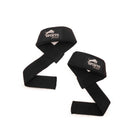 Black wrist straps with Spinto Fitness logo on a white background
