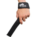 Black wrist support strap with 'Spinto Fitness' branding on a white background