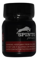 Black bottle with Spinto Fitness logo and warning text on a white background