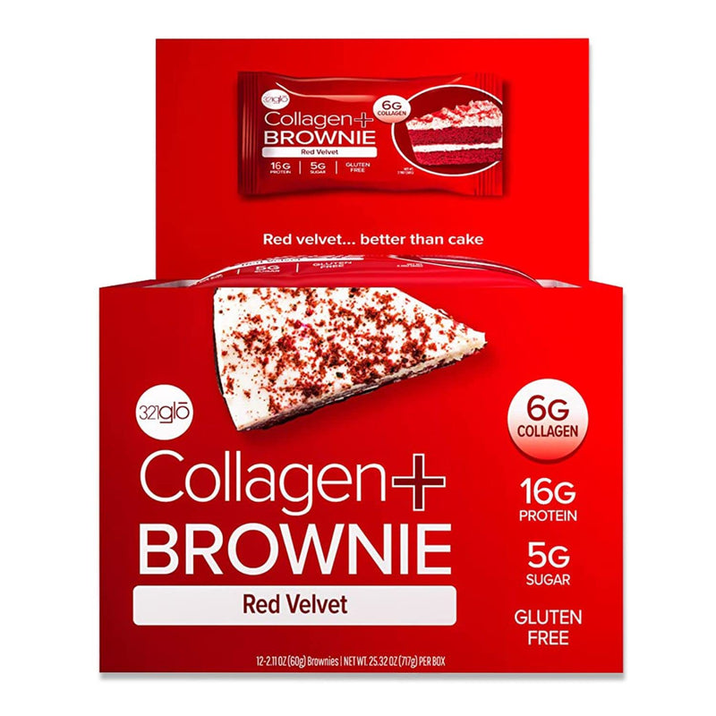 321glō321glo Collagen Protein Brownie, Low Sugar, Keto Friendly, Gluten Free, 16g protein & 200 cal per barProtein SnackRED VELVET850016779366