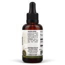 An amber glass dropper bottle of Amazing Herbs Mediterranean Herbs supplement, showing the back of the label with product details, distributed by Amazing Herbs.
