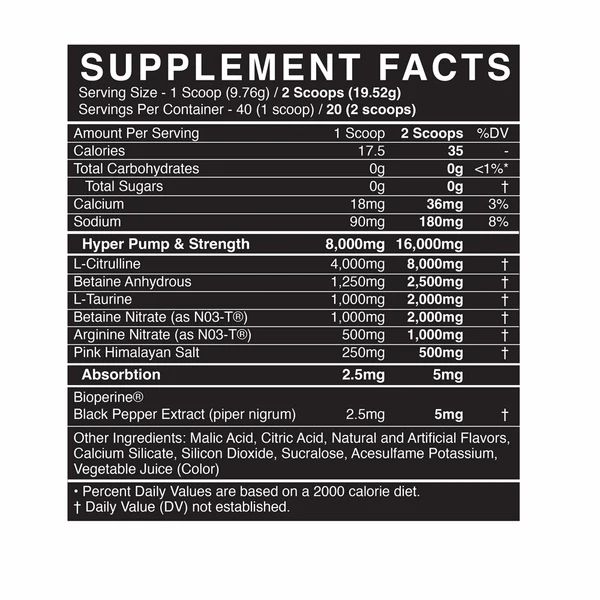 BLACKMARKET PUMP Stim-Free Pre-workout 16+g of pump agents 20/40 servings