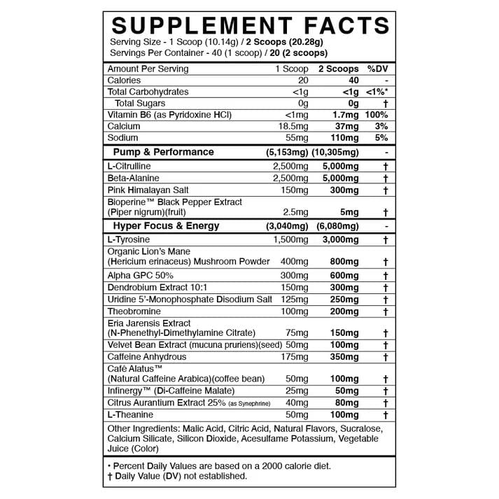 BLACKMARKET RULE Hyper Focus, High Stim Pre-Workout 20/40 Servings