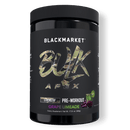 Blackmarket Bulk Apex pre-workout supplement container on a black background