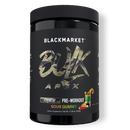 Blackmarket Bulk Apex pre-workout supplement container on a black background