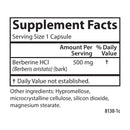 Supplement facts label for a capsule containing Berberine HCl with serving size and ingredient details.