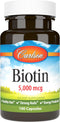 Carlson Biotin 5000 mcg, Healthy Hair, Strong Nails & Energy Production 100 Caps