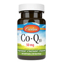 Bottle of Carlson Co-Q10 supplement on a white background