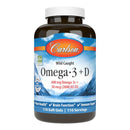 Supplement bottle labeled 'Carlson Omega-3 + D' on a white background