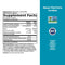 Supplement label with certification logos on a white and blue background