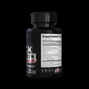 A black bottle of Naked Bulk Supplement capsules shown from the back, displaying the Supplement Facts label against a solid black background.