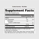 Supplement facts label for Creatine Gummies with Blue Blast flavor on a white background