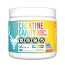 Creatine Candy container with colorful label on a black background