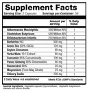 Supplement facts label with various health benefits and ingredients listed.