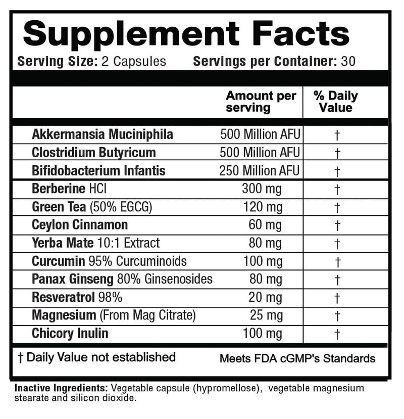 Supplement facts label with various health benefits and ingredients listed.