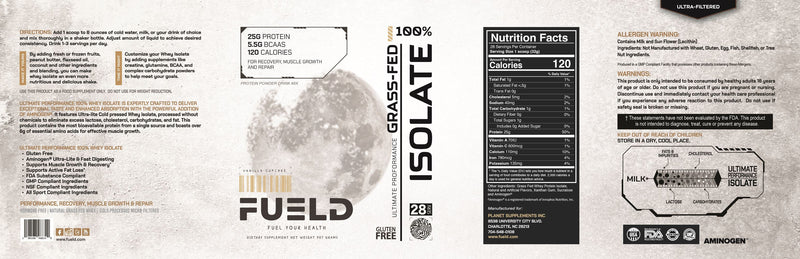 FUELD Ultimate Performance 100% Isolate 25g Protein 120 Calories (28 Servings)