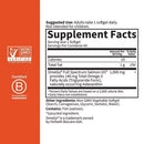 Supplement label with certification logos on an orange and white background