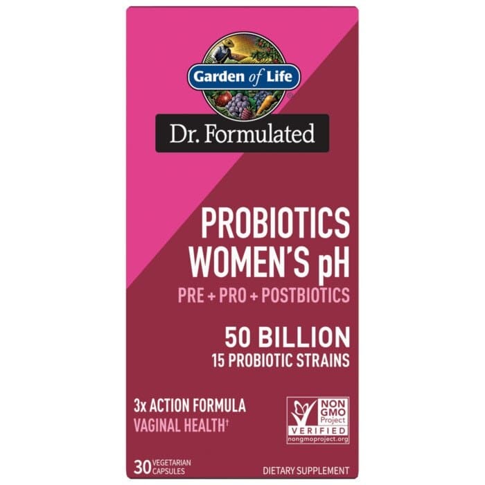 Garden of Life Dr. Formulated Probiotics Women's pH supplement packaging on a white background