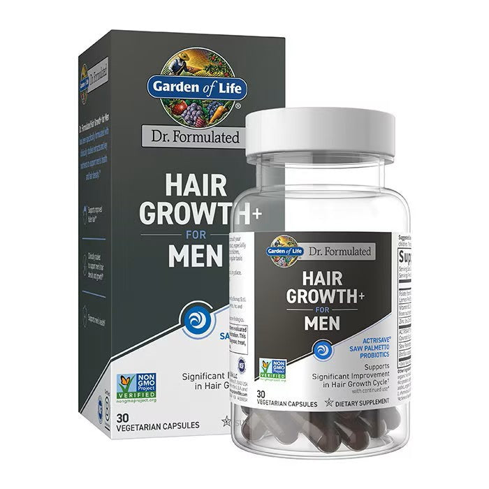 Hair growth supplement for men by Garden of Life on a white background