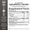 Supplement label for Dr. Formulated Hair Growth+ for Men, showing supplement facts and certification logos.