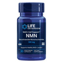 A blue plastic bottle of Life Extension NMN dietary supplement, 300 mg, containing 30 vegetarian capsules, shown on a plain white background.