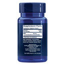 A blue plastic supplement bottle with a dark blue cap, showing the Supplement Facts label on a plain white background.