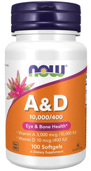 NOW Foods A&D 10,000/400  Eye & Bone Health 100 soft gels