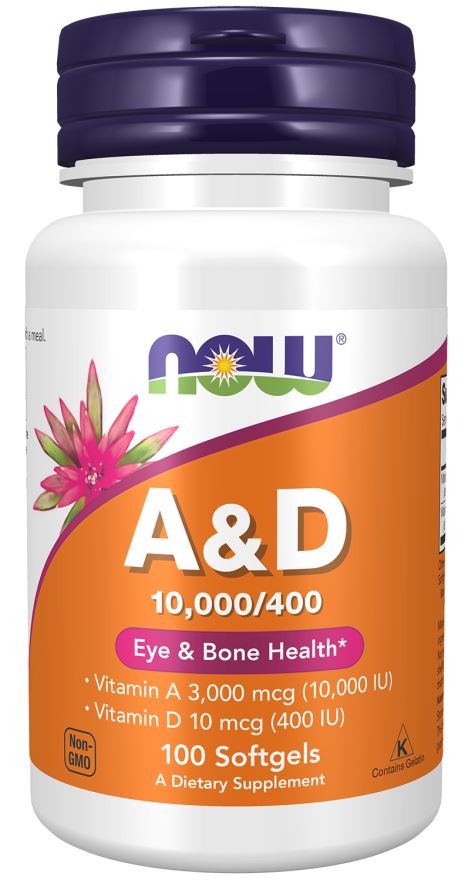 NOW Foods A&D 10,000/400  Eye & Bone Health 100 soft gels