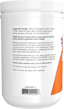 NOW Foods Brewer's Yeast Powder with naturally occurring Protein and B-Vitamins  1lb back of label, suggested use