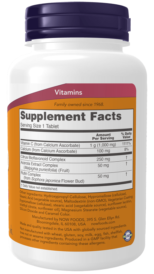 NOW Foods Buffered C-1000 complex Immune System Support 90 Tablets Supplement Facts