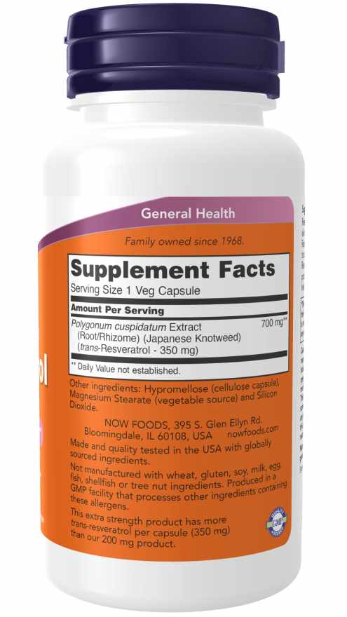 NOW Foods Natural Resveratrol 350 mg 60 Capsules supplement facts