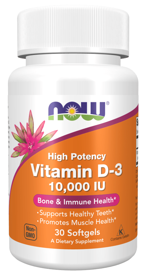 NOW Foods Vitamin D3 10,000IU Highest Potency, Structural Support, 30 Softgels