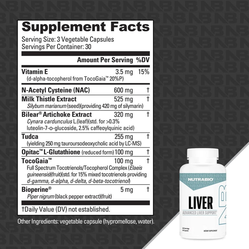 NutraBio Liver support overall liver health and vitality 30 servings supplement facts