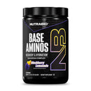 Black supplement container labeled 'Nutrabio Base Aminos' on a white background
