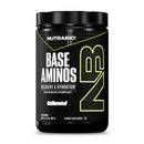 Black supplement container labeled 'Nutrabio Base Aminos' on a white background