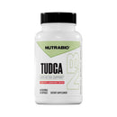 A white bottle of Nutrabio Tudca Liver Detox Support dietary supplement with a black cap, shown against a solid black background.