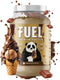 Fuel Premium Protein container with a panda design and chocolate elements on a white background