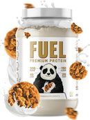 Fuel Premium Protein container with panda design and cookies on a white background