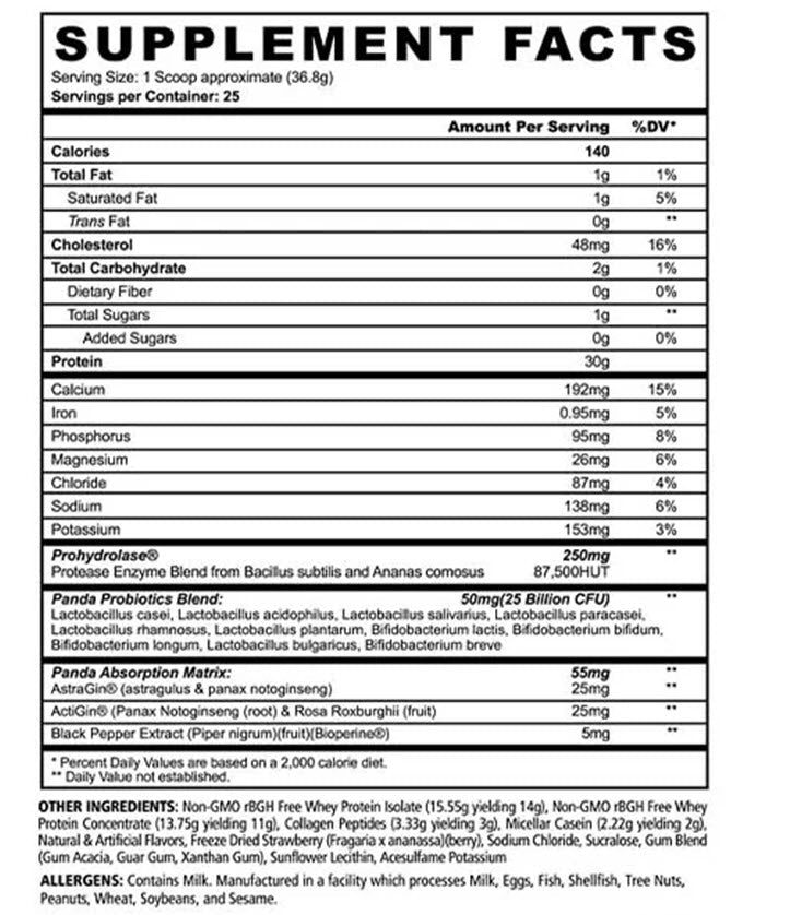 Supplement facts label with nutritional information on a white background