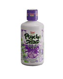 Bottle of Psych Syrup with a purple cap on a dark background