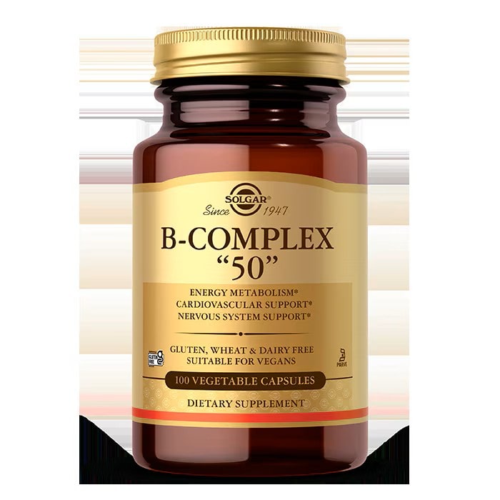 Solgar B-Complex “50” - 100 Vegetable Capsules - Energy Metabolism & Nervous System Support - Non-GMO, Vegan, Gluten Free - 100 Servings bottle