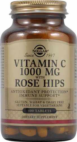 Solgar Vitamin C 1000 MG with Rose Hips 100 veg caps front label