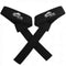 Black wrist wraps with Spinto Fitness logo on a white background