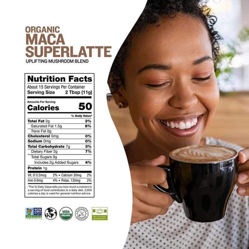 Sunfood Organic Maca Superlatte Uplifting Mushroom Blend 6oz supplement facts