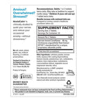 Supplement label for AnxieCalm with text and product details on a white background