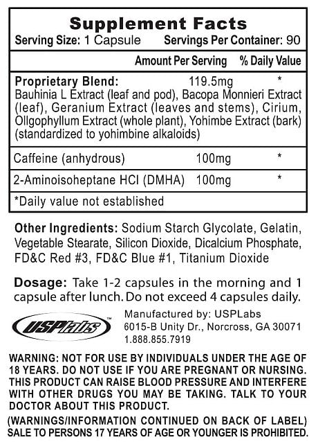 USP Labs OXY Elite Pro Extreme Dieted Aid 90 caps supplement facts