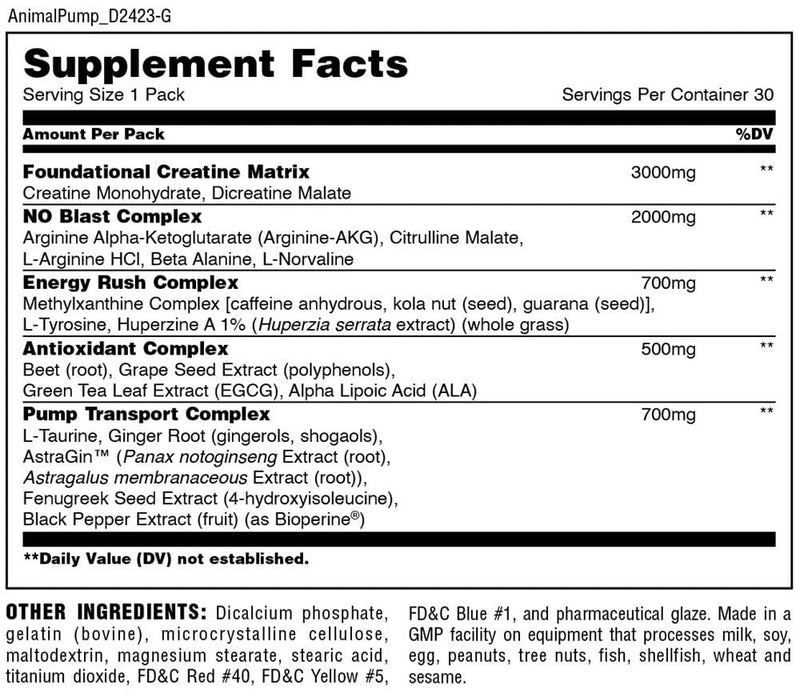 Universal Animal Pre Workout Pump, maximize Cell Volumization 30 Packs