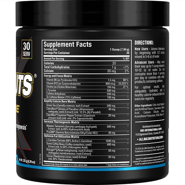 All Max NutritionAll Max Nutrition RapidCuts Extreme, Energy, Metabolism, Thermogenesis 30 servingPre - WorkoutBlue Raspberry665553230184